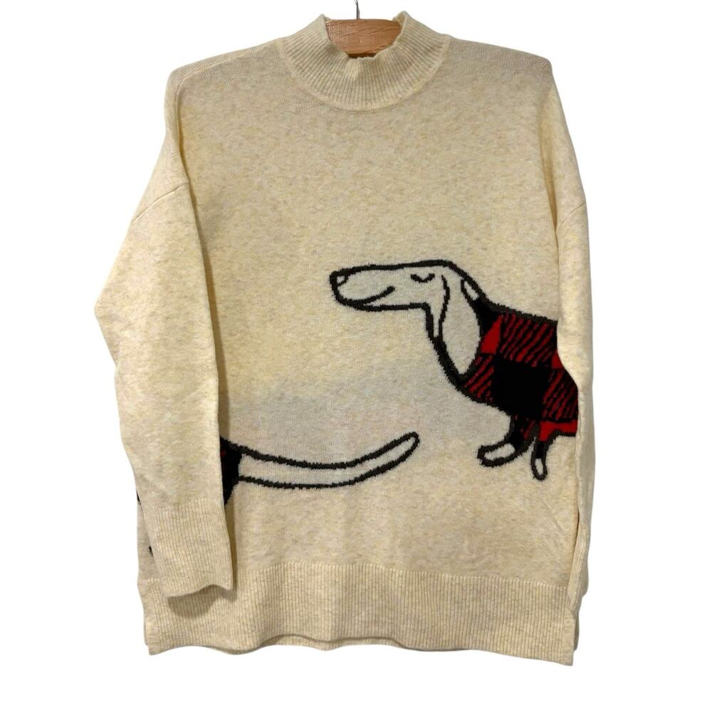 Ann Taylor LOFT | Sweater Mock Neck Pullover Dachshund Dog Women's- Size Large